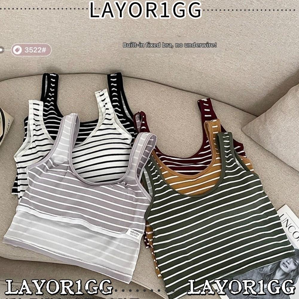 LAYOR1GG เสื้อกล้ามลายทางฤดูร้อน, คอ U พร้อมชุดชั้นในเบาะ Girlish Tank Vest, Anti-exposure Color-blo