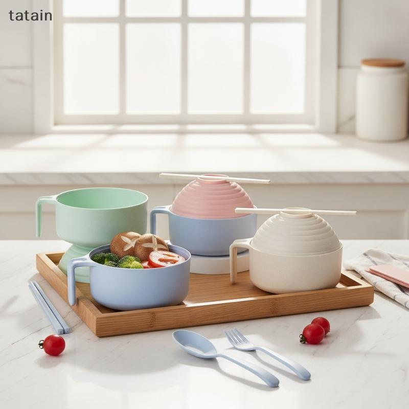 Tatain Ramen Bowl Set Ramen Noodles Bowl With Chopstis Ramen Bowl Microwavable Cooker Bowl พร้อมฝาปิ