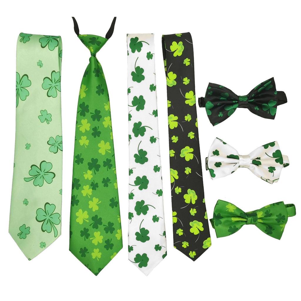 Clover Clover Clover Irish Green Tie Bow Tie St. Patricks Day Tie พร้อมส่ง