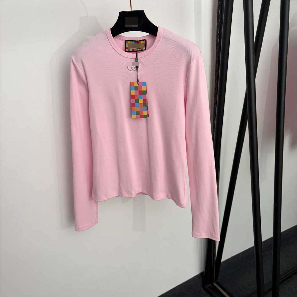 HGJE GG* Women's new simple style logo Letter Embroidery Slim Fit Long Sleeve T Shirt Bottoming Shir