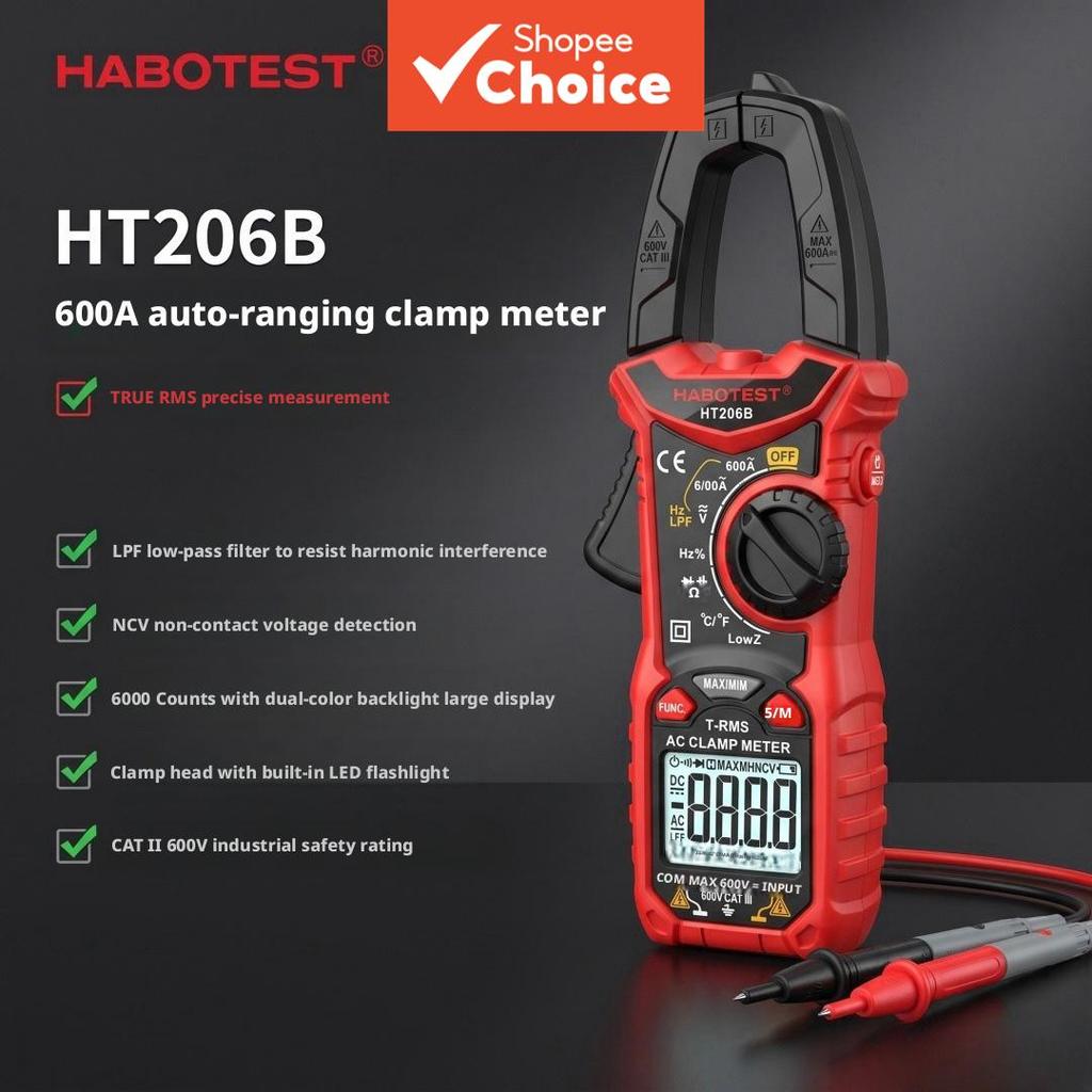 One Piece HT206B True RMS Clamp Multimeter Anti Burn NCV ความถี่ความจุอุณหภูมิ Clamp Meter เครื่องมื