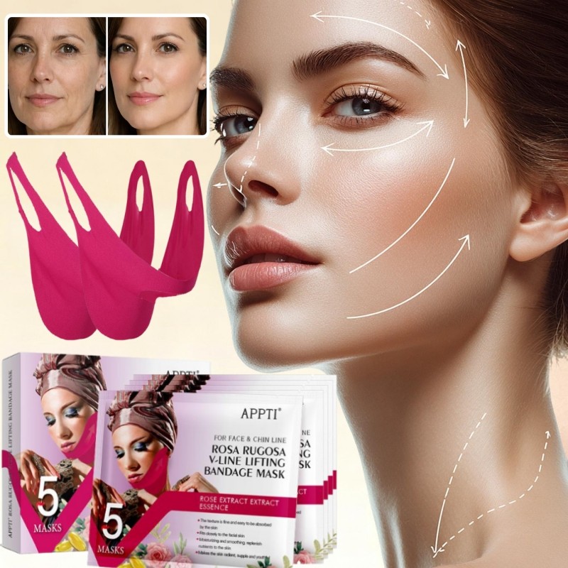 5 ชิ้น Ear-Loop V-Line Slim Face Mask - กระชับริ้วรอย - Cheek Lift Up - Chin Up Patch - Hydrating, M