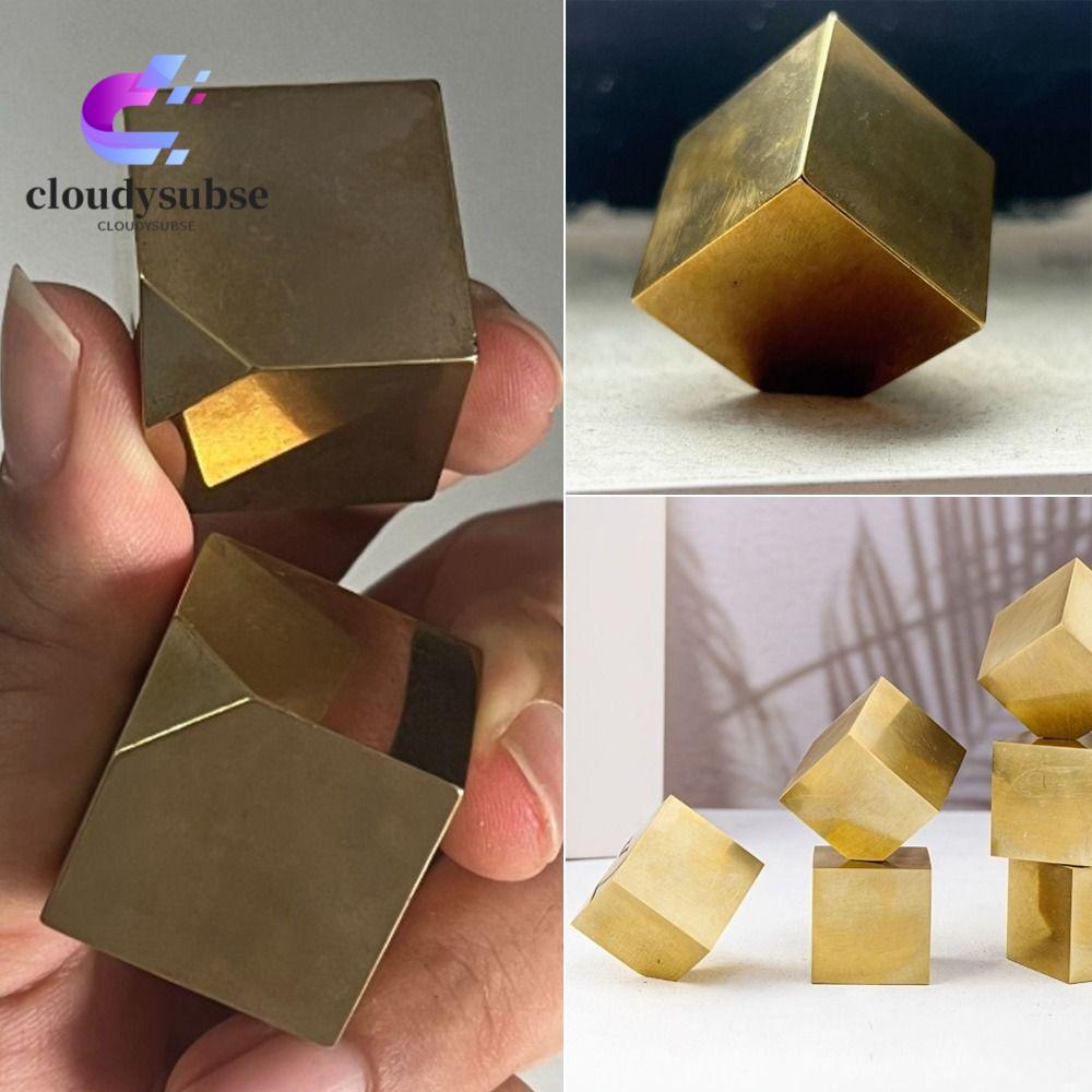 CLOUD Pyrite Cube ตัวอย่าง, 2.5x2.5 ซม.โลหะเรขาคณิตบล็อก Pyrite คริสตัลตัวอย่าง, Gold Tone ทองเหลือง