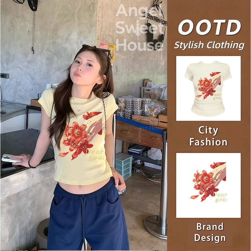 (จัดส่งตลอด 24 ชั่วโมง）Angle Official รุ่นใหม่ ทีชียืดมาก ตัวแปร่ง ทันสมัย ทีชี ผ้าเบาและสบาย ทีชีรุ่นใหม่ลายตัว L1676