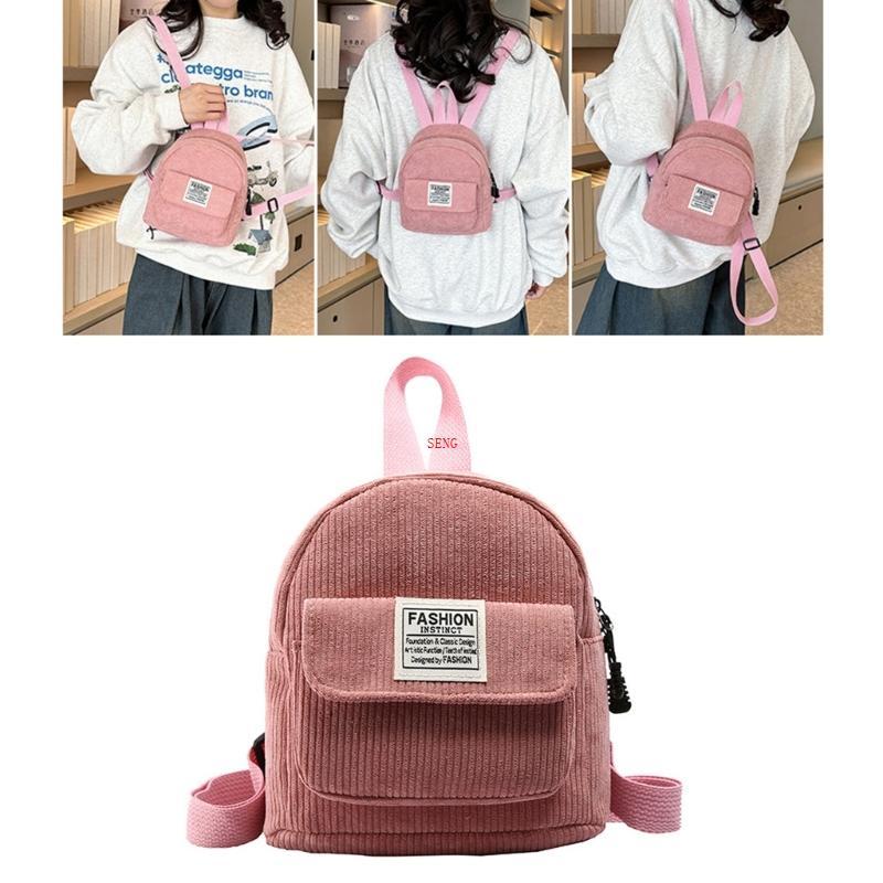 Seng Womens Corduroy Backpack Student School Backpack Travel Backpack Mini Backpack