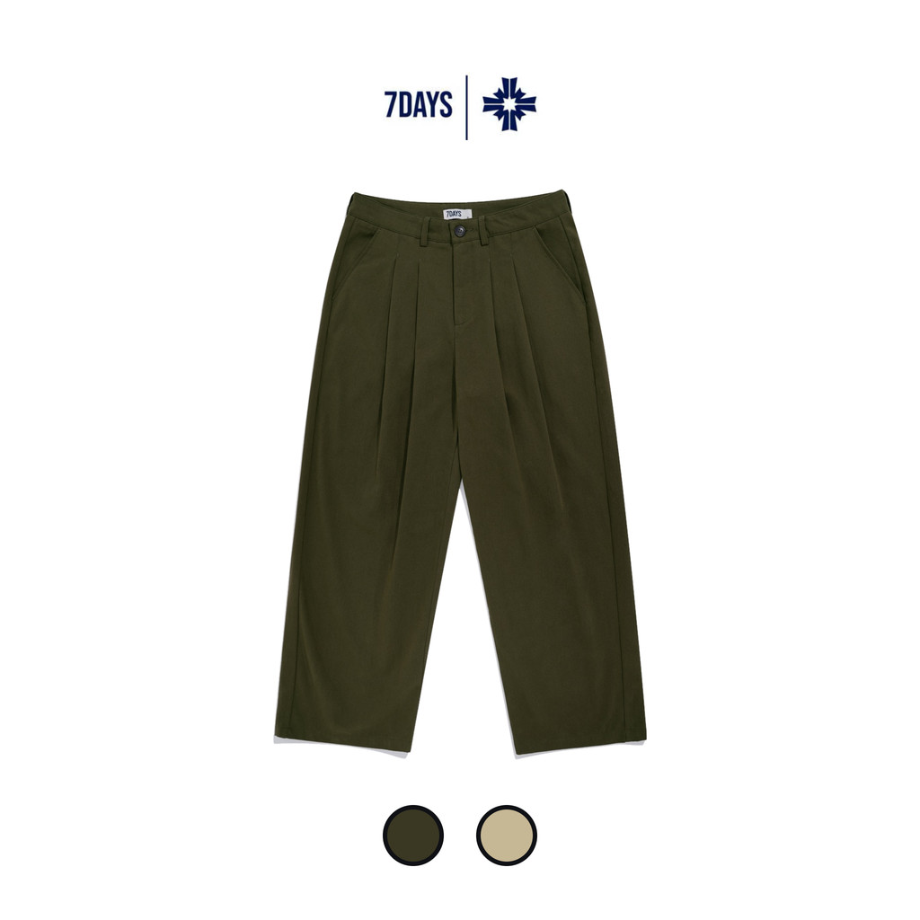 ขากว้างผู้ชาย PLEATED KHAKI PANTS 7DAYS PLEATED WIDE KHAKI PANTS Basic กางเกงขากว้างธรรมดา