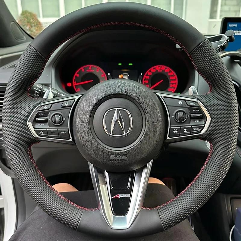 มือเย็บสีดําหนังแท้หนังนิ่มลื่นพวงมาลัยรถสําหรับ Acura RDX CDX MDX TLX-L ZDX รถ Interiorauto อะไหล่ต