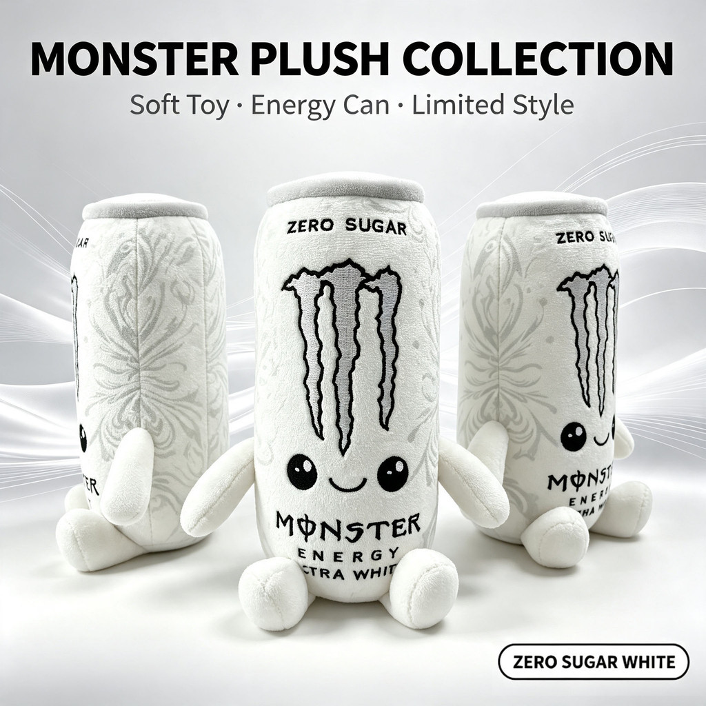 สินค้าใหม่ Monster Energy White Magic Claw Plush Doll Energy Drink Can Doll