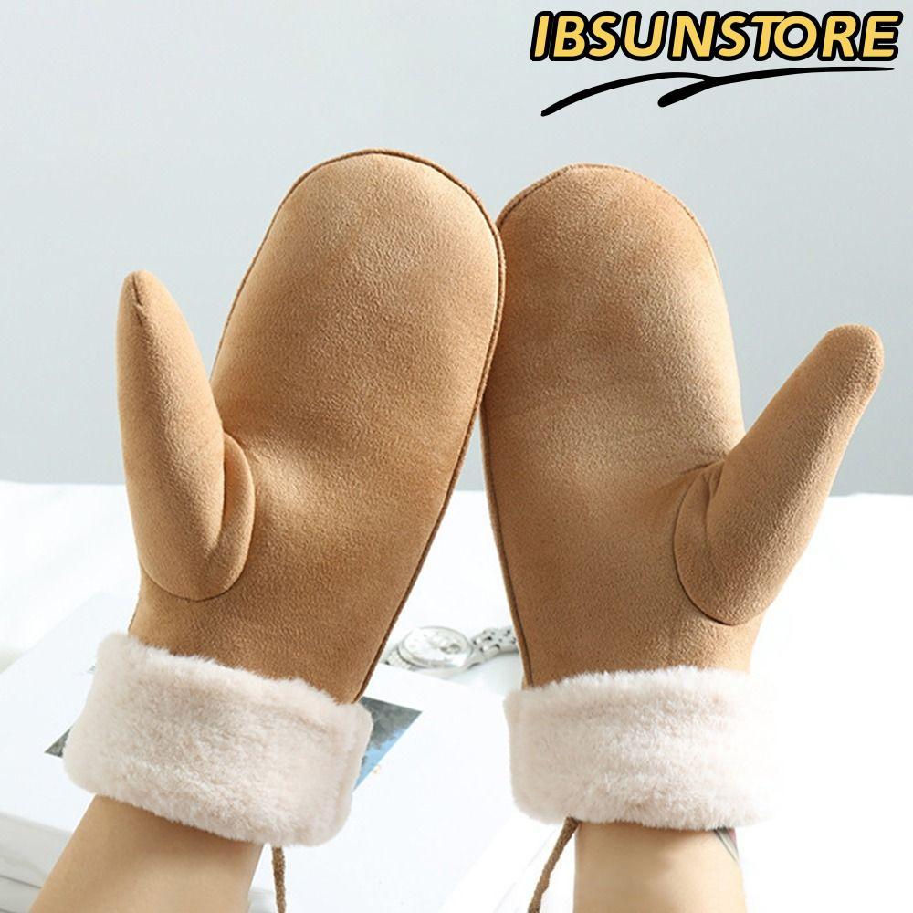 IBSUNSTORE 1 คู่ WARM Mittens, Faux Suede Plush Cuffs ถุงมือฤดูหนาว,นุ่มคอสายคล้องคอ Faux Suede Mitt