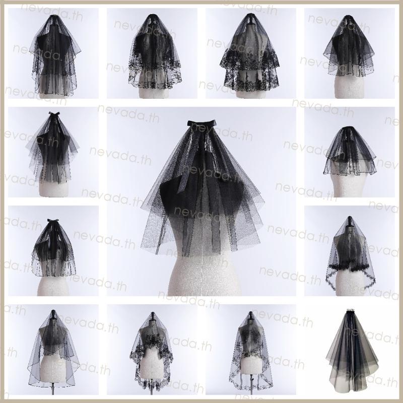 Nev ʚɞ Halloween Black Veil Soft Tulle ความยาวปานกลาง Veil เครื่องแต่งกายอุปกรณ์เสริม Veil Party Wea