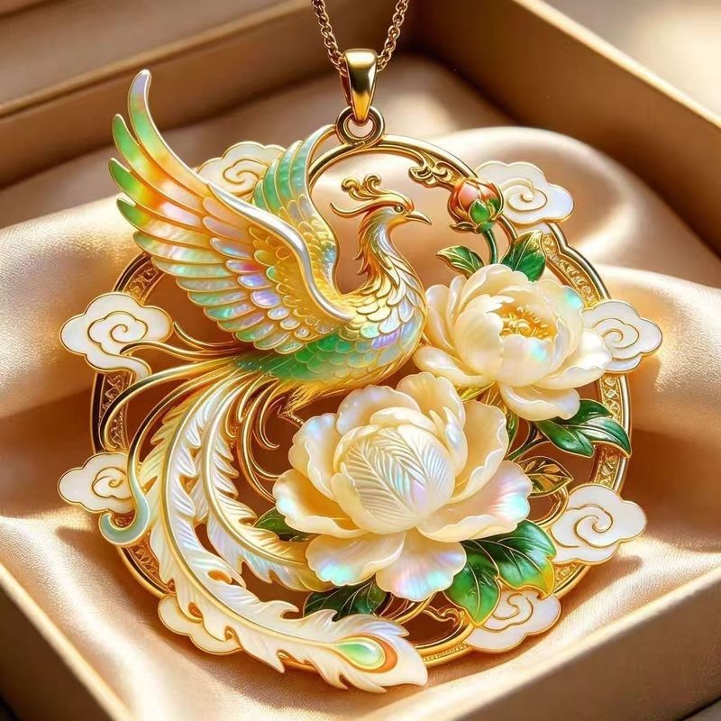Peony สร้อยคอสไตล์โบราณ Handmade Phoenix สไตล์จีน Creative Phoenix Peony สร้อยคอเคลือบจี้หรูหราคําแน
