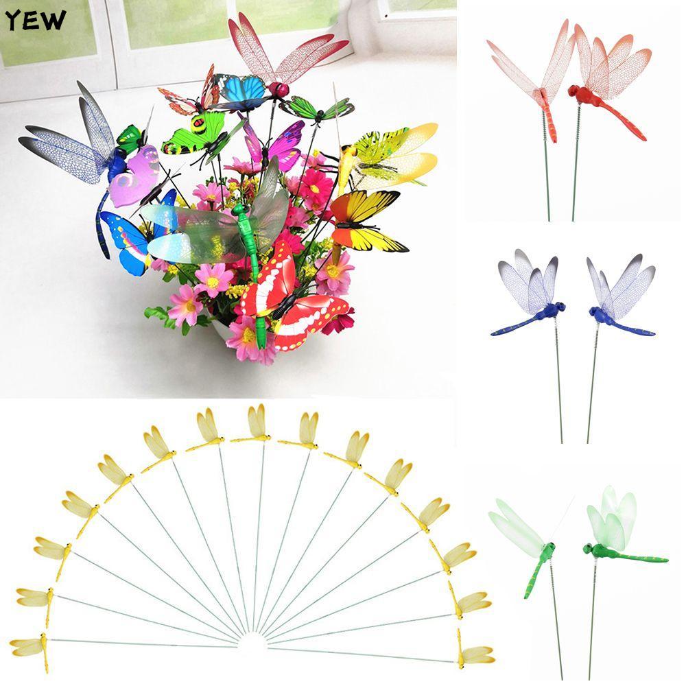 YEW 5/10PCS จําลองผีเสื้อหัตถกรรมตกแต่งสวนเครื่องประดับสนามหญ้าพร้อมก้าน
