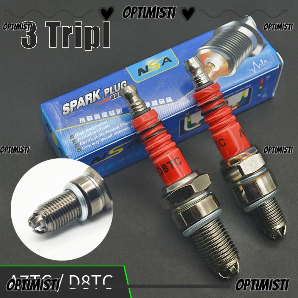 OPTIMISTI8E หัวเทียนรถจักรยานยนต์, 3 Triple Electrode Metal Racing Sparking Plug, ทนทาน A7TC D8TC AT