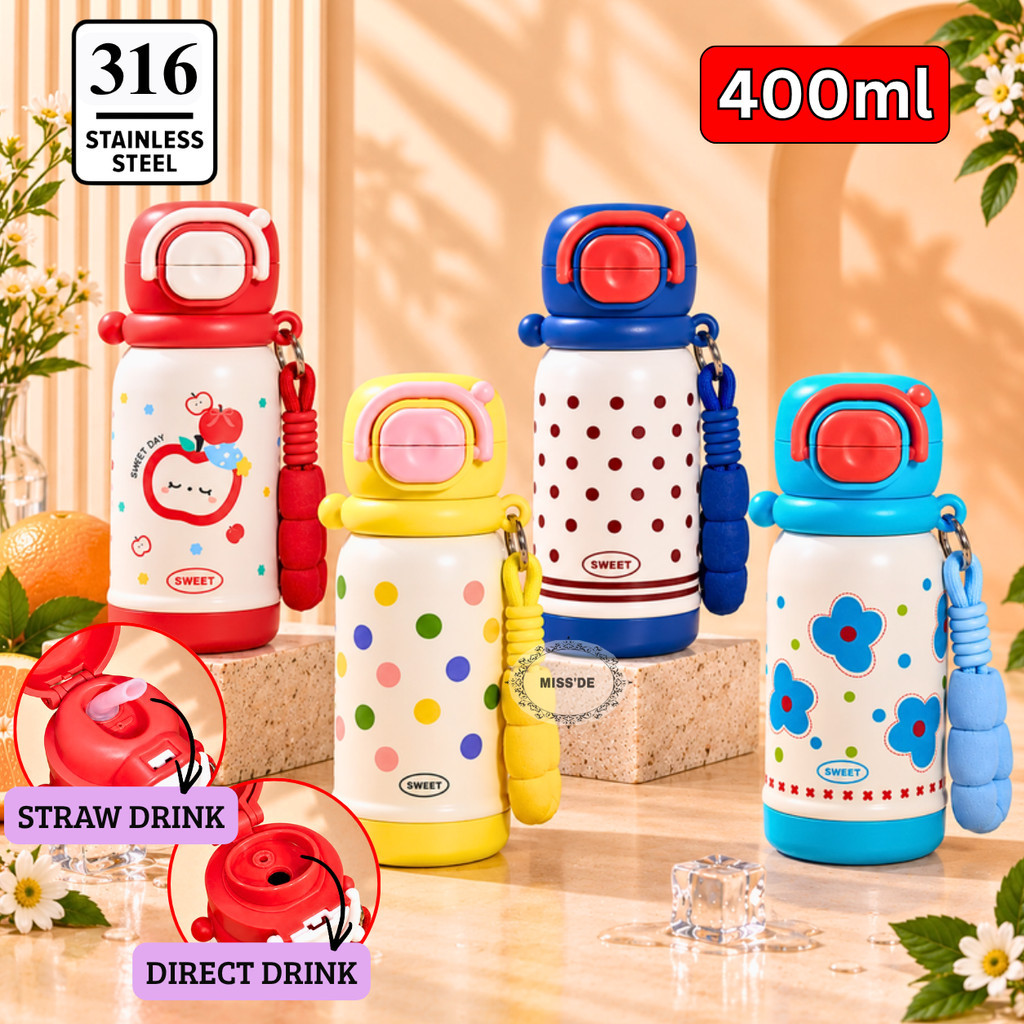Tumbler Bottle 2in1 Stainless Steel 400ml / Oky Childrens Drinking Bottle