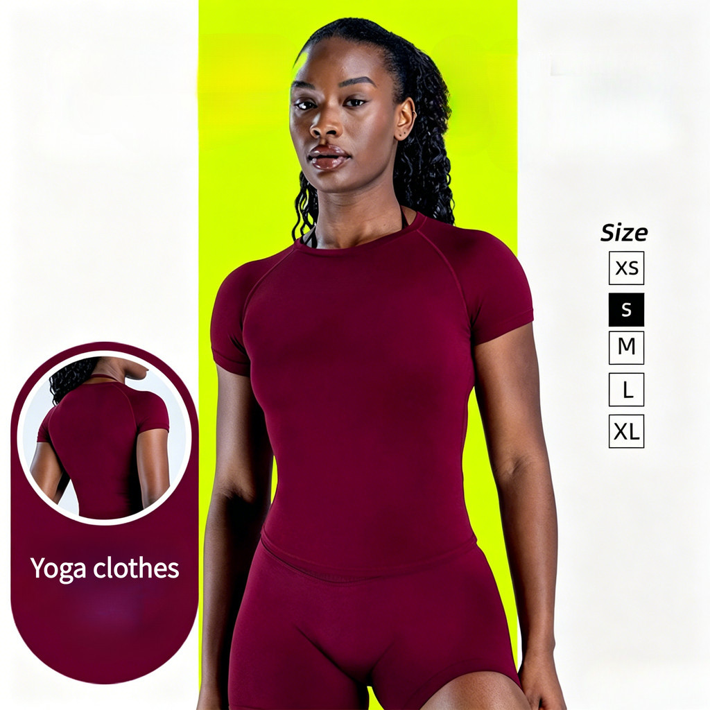 Seamless High-Elastic Quick-Drying Fitness Short-Sleeved Womens Skinny Yoga Top Slim-Fit Sports T @