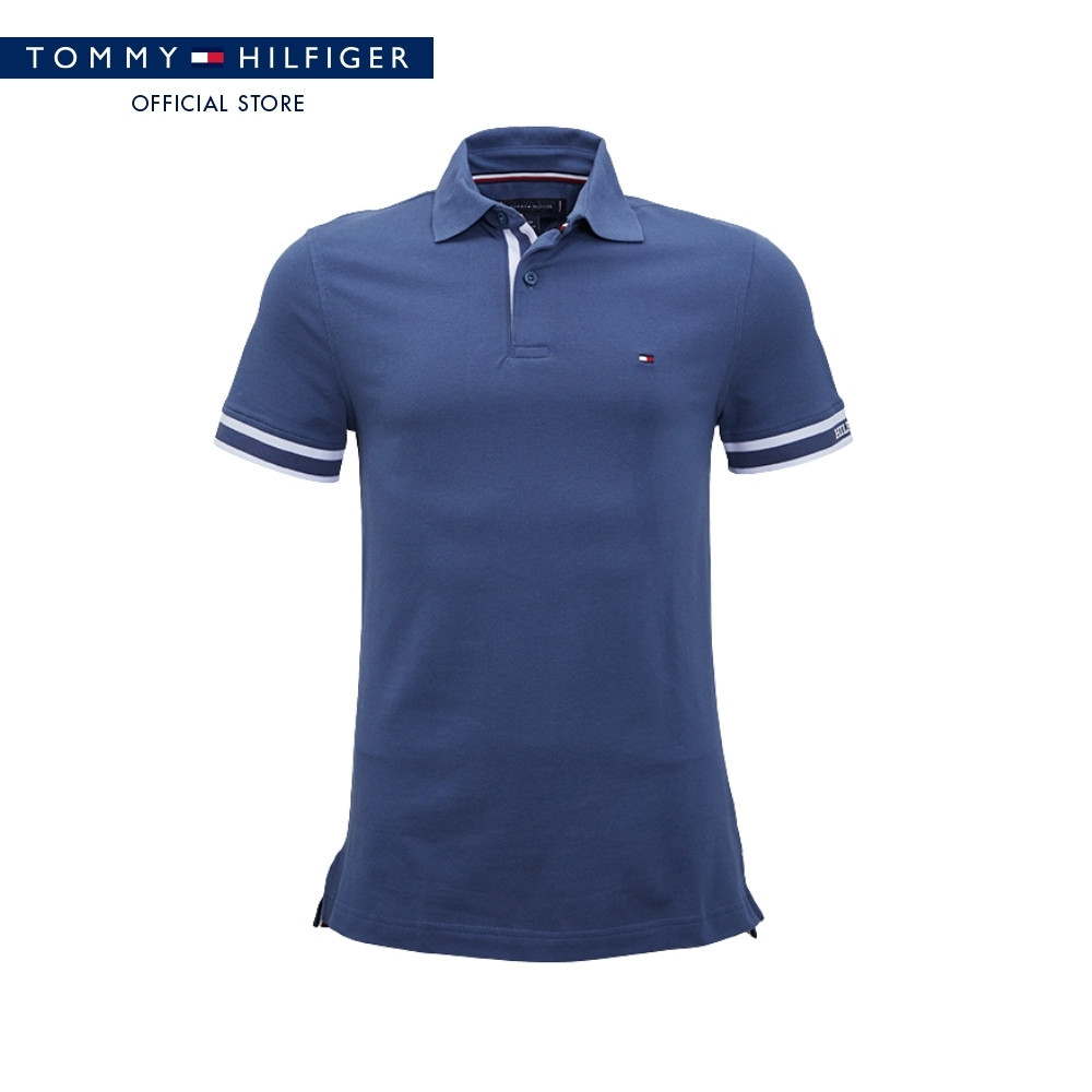 Tommy Hilfiger เสื้อโปโล ผู้ชาย รุ่น XM0XM03858 C9T - สีน้ำเงิน ทรง Slim