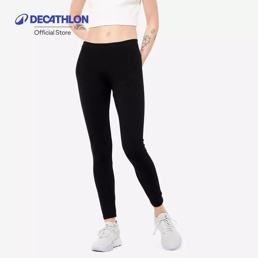 Decathlon Women'S Gym Leggings 100 Series กางเกงเลกกิ้งผู้หญิงออกกำลังกายผ้าฝ้าย รุ่น Salto 100 - Black