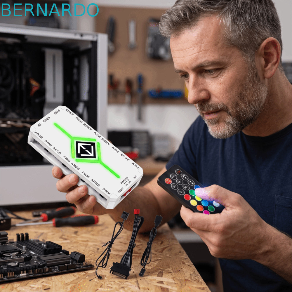 BERNARDO ARGB Fan Hub, แหล่งจ่ายไฟ SATA Magnetic PWM Fan Hub, Fan Hub 5V 3 Pin 1To9 Port ARGB Contro