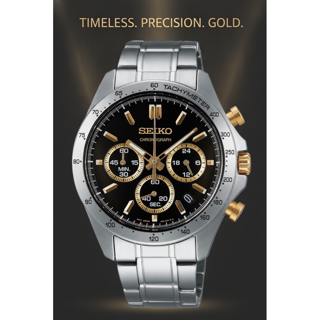 นาฬิกาข้อมือ SEIKO ไซโก้ โครโนกราฟ ควอตซ์ สำหรับผู้ชาย รุ่น SBTR015 สีดำทอง ของแท้จากญี่ปุ่น [ของแท้