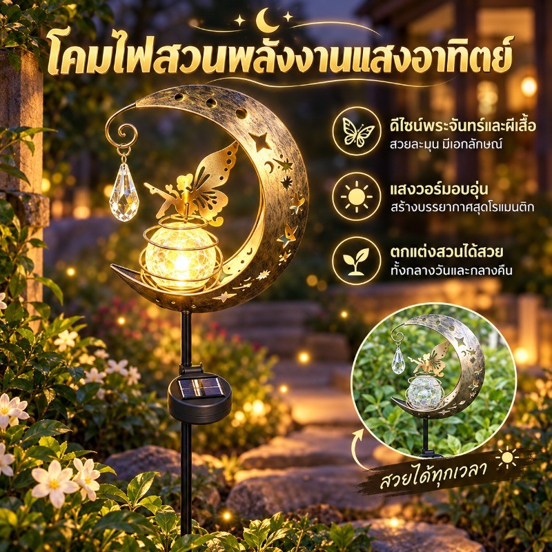 MGL CODพลังงานแสงอาทิตย์ ตะเกียงดวงจันทร์นางฟ้า ลูกแก้วแตก ตะเกียงพื้น ไฟสนามหญ้าในสวน ไฟตกแต่งกลางแจ้ง  การรับรู้แสง