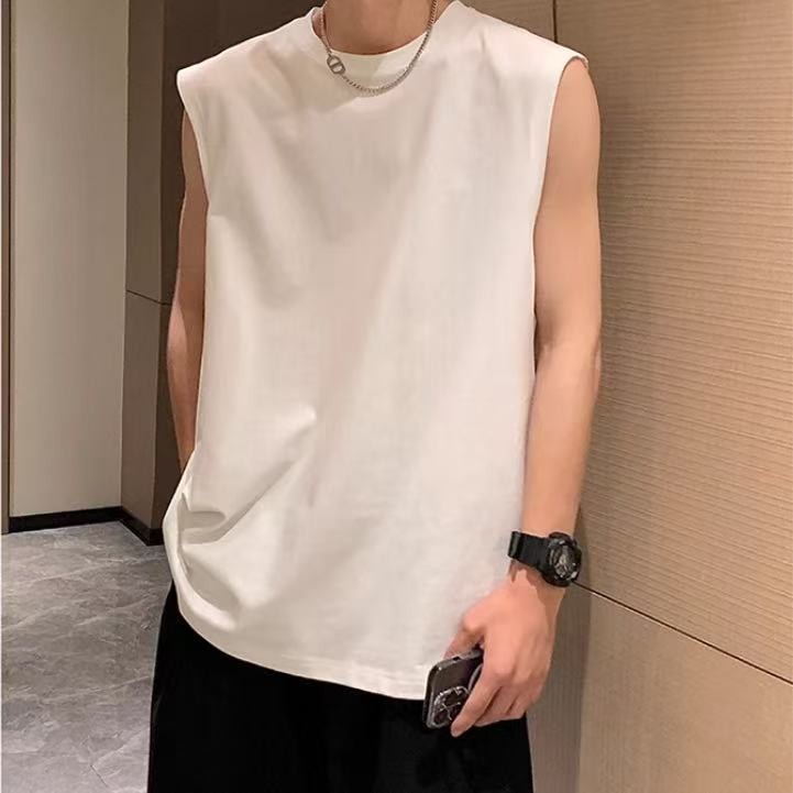 เสื้อยืดแขนกุดลําลอง เปิดไหล่ ทรงหลวม ลายดวงจันทร์ สไตล์อเมริกันเรโทร แฟชั่นฤดูร้อน สําหรับผู้ชาย - รูปที่ 5