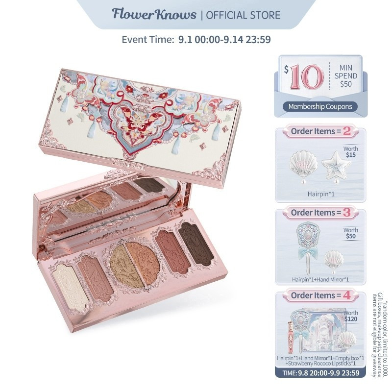 Flower Knows Butterfly Cloud Collar Collection นูนหกสีแต่งหน้า Eye Palette 6.5gHT99 JT8I