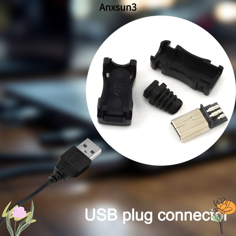 ANXSUN3 USB 2.0 Jack, Mini USB Jack 5Pin Mini USB Male Connector, 5Pin Plug Socket DIY Data Cable Co