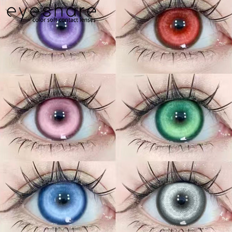 คอนแทคเลนส์ฮาโลวีนคอนแทคเลนส์สี 14.5 มม. ขนาดใหญ่เส้นผ่าศูนย์กลางคอสเพลย์คอนแทคเลนส์สีแดงสีม่วงสีฟ้าสีเทา