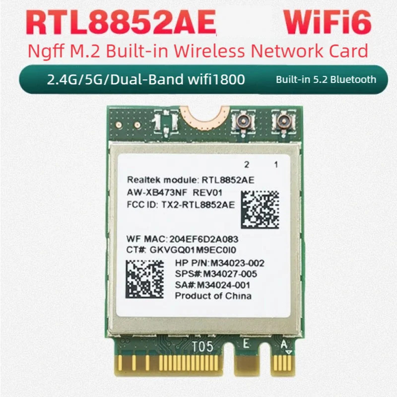RTL8852AE WIFI6 MU-MIMO การ์ดเครือข่าย 2.4G 5G 802.11AC/AX โมดูล WiFi ไร้สาย M.2 NGFF Win10 11