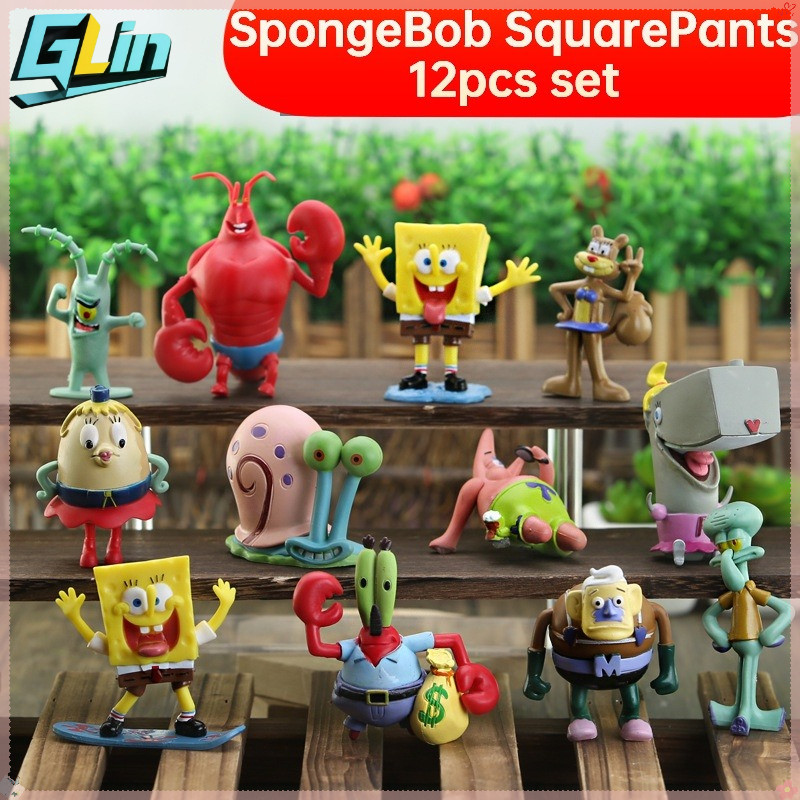 ของเล่นฟิกเกอร์ SpongeBob SquarePants 12 ชิ้น - ชุดตัวละครการ์ตูนน่ารักสําหรับเด็กเป็นของขวัญ