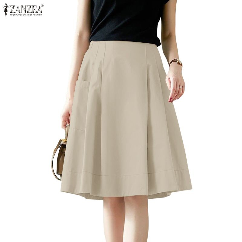 ZANZEA กระโปรงเอวกลางดีไซน์ Pleated สไตล์เกาหลีสำหรับสตรี