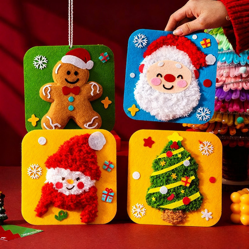 DIY ของเล่นคริสต์มาส ชุดเย็บผ้าสักหลาดสัตว์น่ารัก หัตถกรรมเด็ก พร้อมสติ๊กเกอร์ปัก ปลอดภัย 3+ ขวบ คริสต์มาส