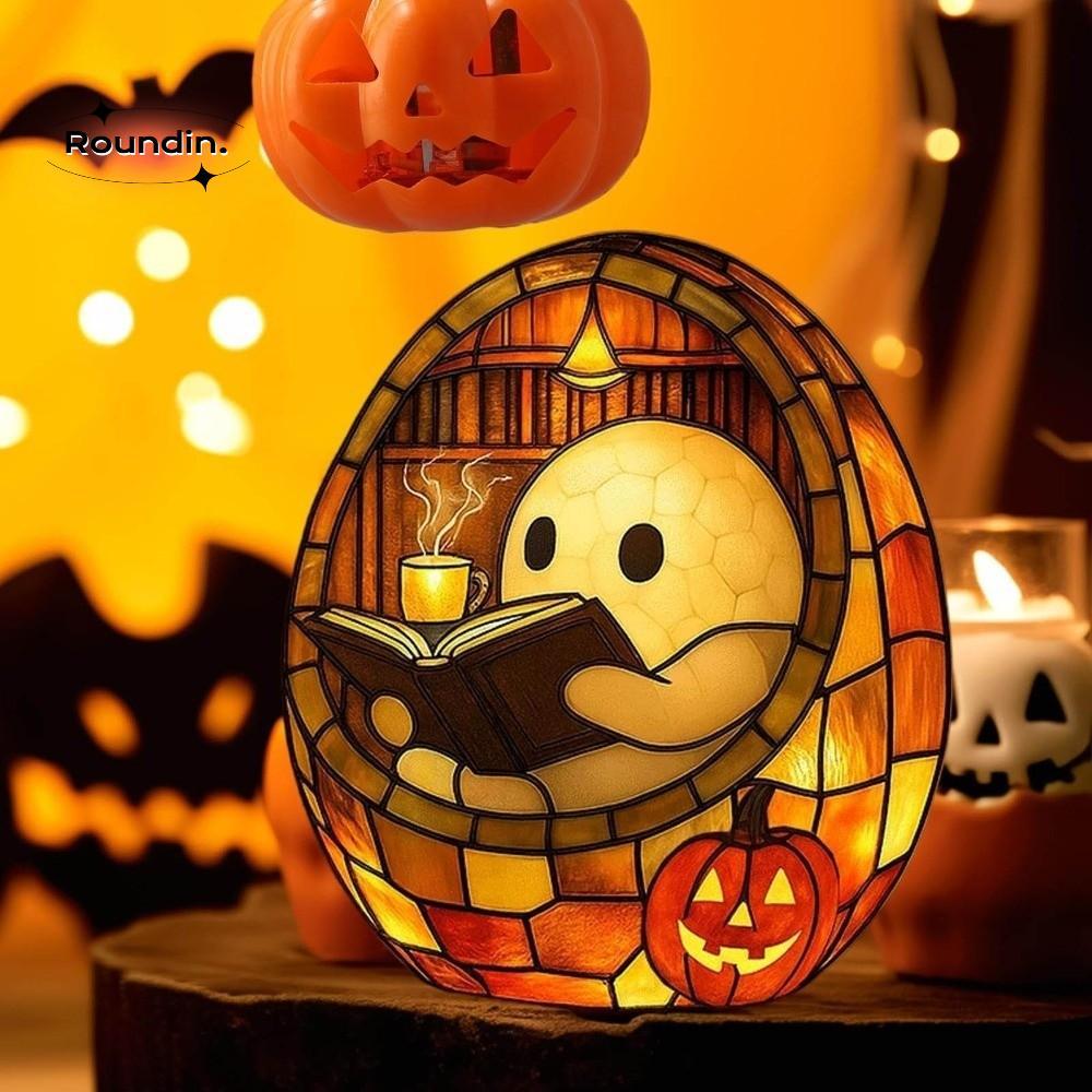 ROUNDIN Ghost อ่านหนังสือโคมไฟ, Handmade Ghost Decor ฮาโลวีน Ghosts Night Light, Creative Flicking L