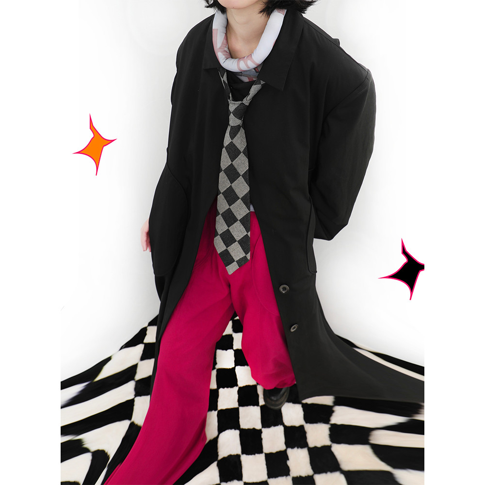 Oink oink Tricolor Tie Retro Diamond Checkerboard Denim Button