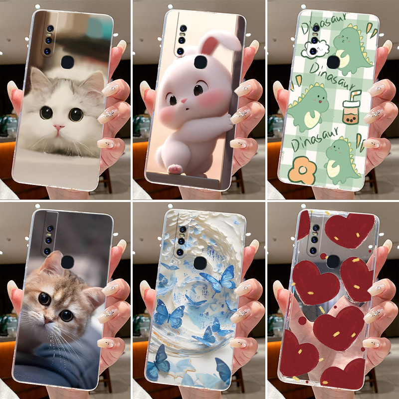Jelly สําหรับ Vivo V15 1819/V15 Pro 1818 ซิลิโคนใส Soft TPU ฝาหลัง VivoV15 V 15Pro กระต่ายน่ารักแมว Dinasaur เคสโทรศัพท์
