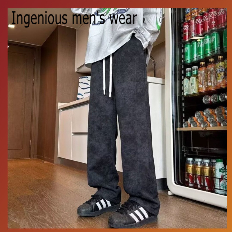 Tie-Dye Dirty Pants Men Overalls Casual All-Match Loose Drawstring Umbrella Pants S