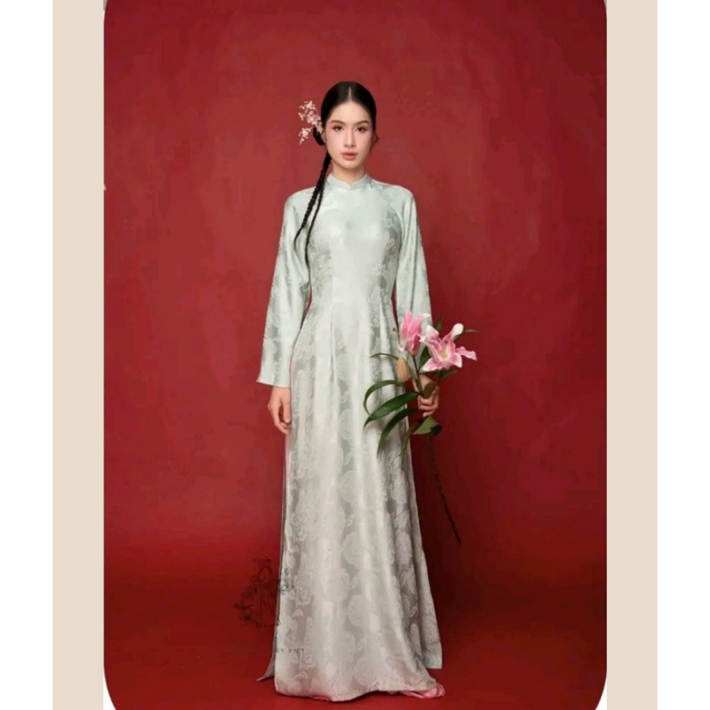 Ao Dai ดั้งเดิมแขนบานยาวและเครื่องรางดอกไม้หิน เหมาะสําหรับวันหยุดแต่งงาน - LARA Store L147