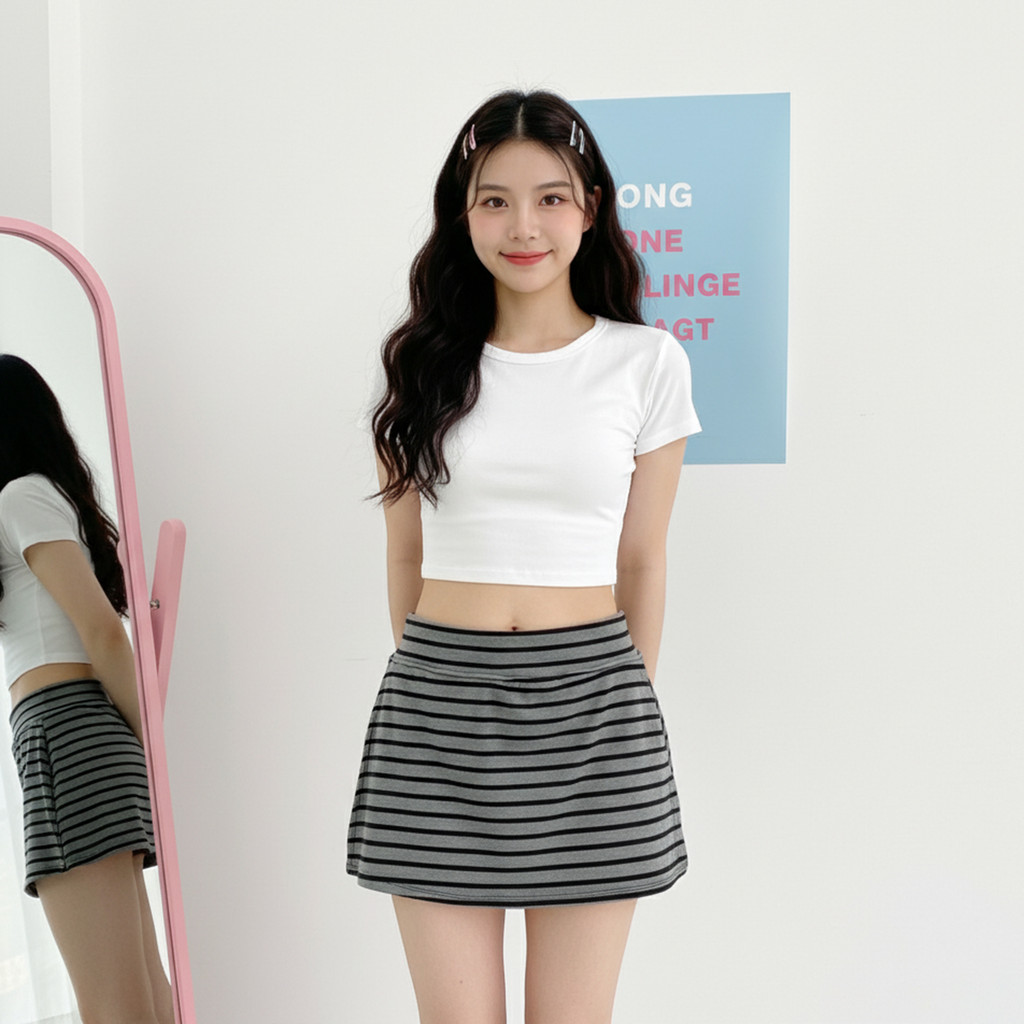 PINKSTORE29 กระโปรงสั้นลายสก๊อตผ่าหน้าและผ่าหลัง C943