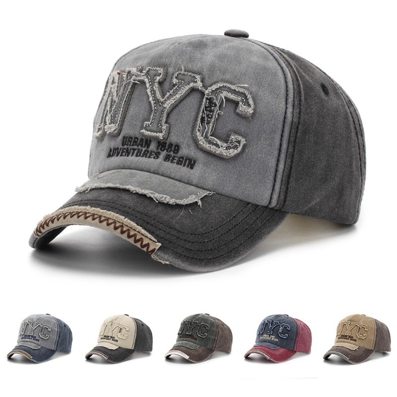 หมวกเบสบอลปีกโค้งสำหรับผู้ชายและผู้หญิง ดีไซน์ Retro NYC แพทช์ตัวอักษร เหมาะสำหรับการใช้งานกลางแจ้ง