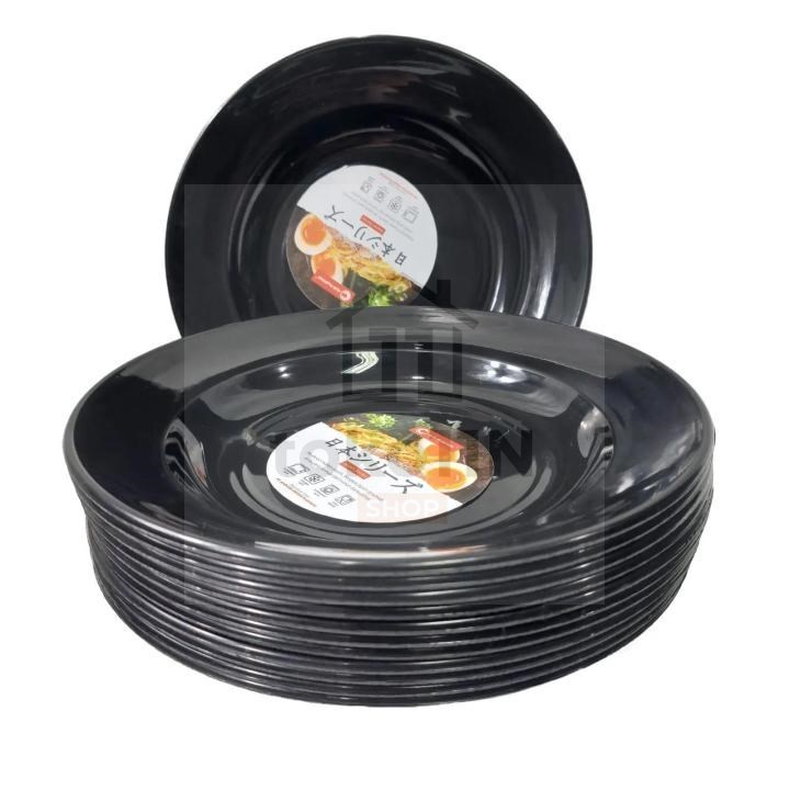 Swiss Clio Ramen Plate แผ่นพลาสติกสีดํากลมเกาหลีญี่ปุ่น