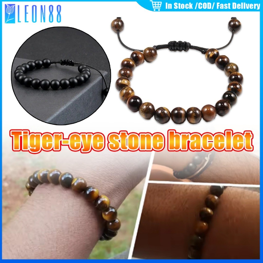 ของมาใหม่！สร้อยข้อมือหิน 8มม. tiger eye7-9.4นิ้ว แบบโซ่เชือก ปรับได้ หินมงกล หินนำโชค สำหรับชายและหณิง
