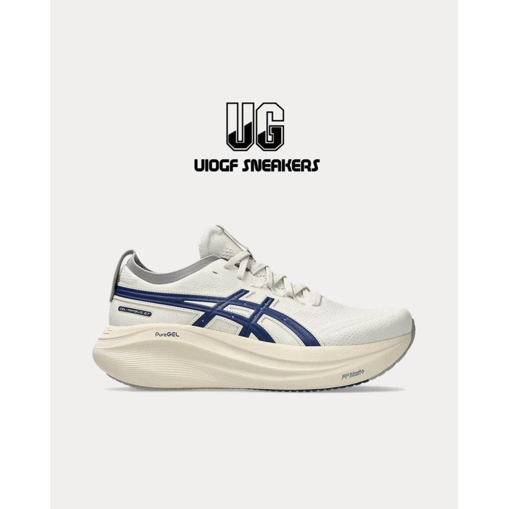 UIOGF-Gel-Nimbus 27 Track Club รองเท้าผ้าใบสีขาว Birch/Indigo Blue AIEI รองเท้าวิ่ง 4T4E