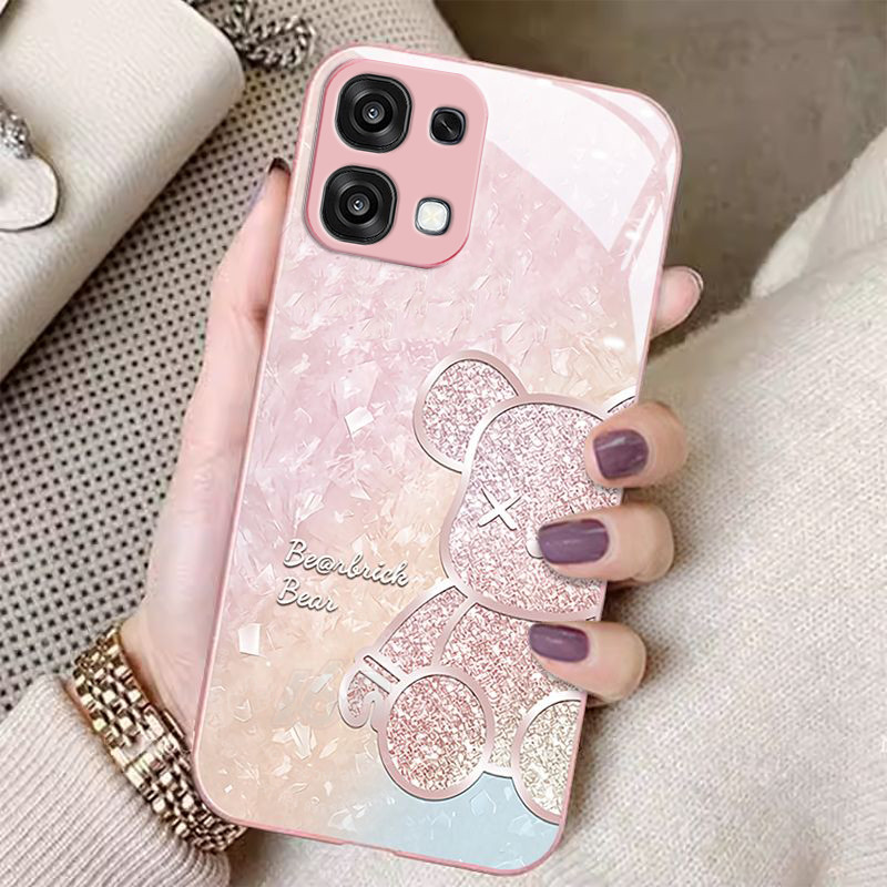เคส OPPO A6 A5 Pro 5G ลายหมีน่ารักประกายชิมเมอร์ กันกระแทก พร้อมฝาปิดเลนส์กล้อง ป้องกันเลนส์ ขอบซิลิโคนอ่อนนุ่ม เคสมือถือหรูแบบกระจกน้ำ สำหรับสาวๆ และผู้หญิง