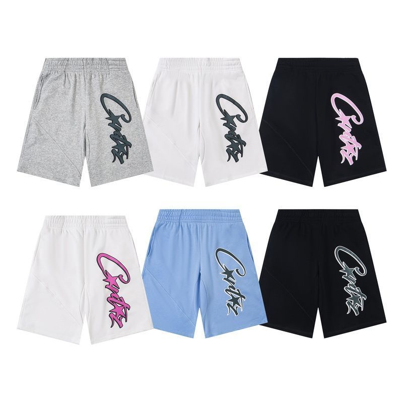 Corteiz Devil Island Letter LOGO กางเกงขาสั้นผ้าฝ้ายแท้ ออกแบบFive Pocket สวมใส่สบายในฤดูร้อน