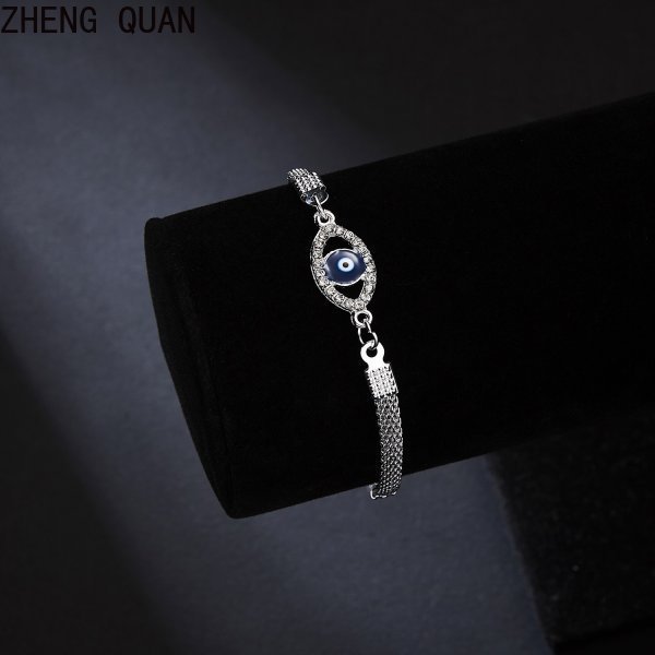 สร้อยข้อมือตาชั่วร้ายสีน้ำเงินชุบเงิน Nazar Charm ในสไตล์โบฮีม สำหรับท่านชายและท่านหญิง