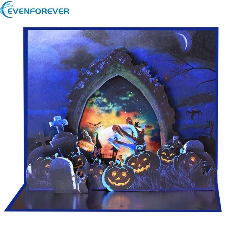 EV Creative Halloween Night Card Haunted House Card ฮาโลวีนสําหรับ Pop Up Card Moon กระดาษการ์ดซองจด
