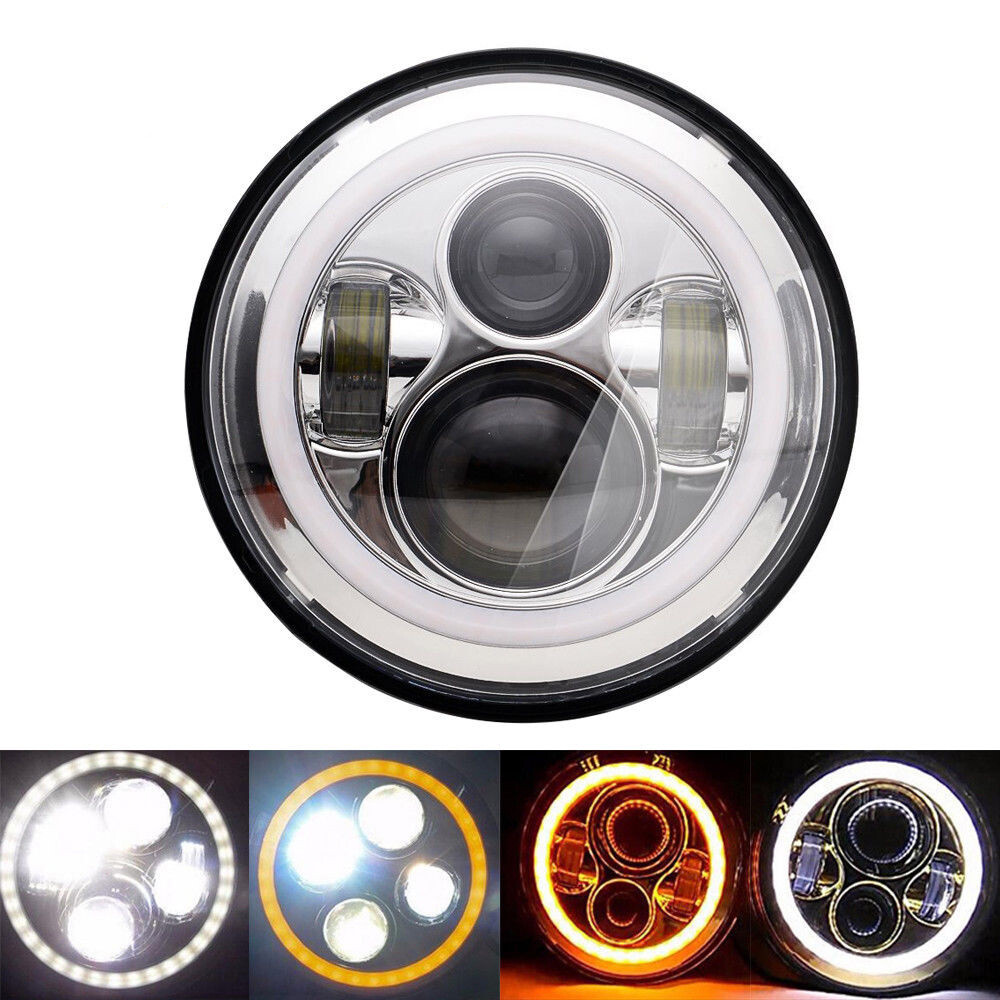 7 "ไฟหน้า 60W Hi/Lo LED พร้อม Halo Angel Eye E-Tested สําหรับ Harley Honda-