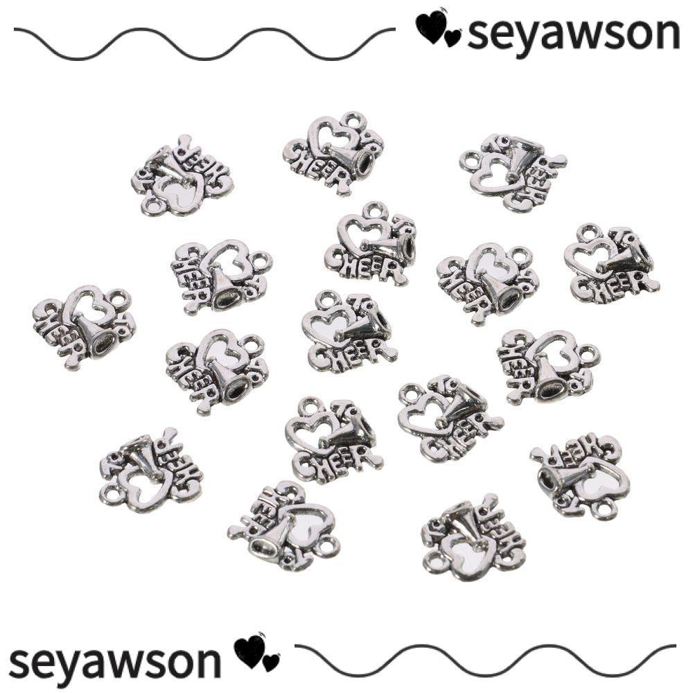 SEYAWSON 50pcs Cheer Leading Theme Charms, Sliver 17x16 มม.รูปหัวใจ Cheer Horn Charms, I Heart To Ch