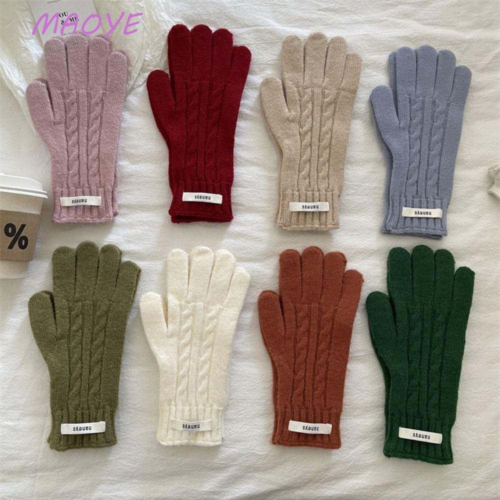 CaHaseng Lady Finger Gloves, Y2k Windproof เกาหลีถักถุงมือ,แฟชั่น Warm Touchscreen ถุงมือสีทึบเย็นกล