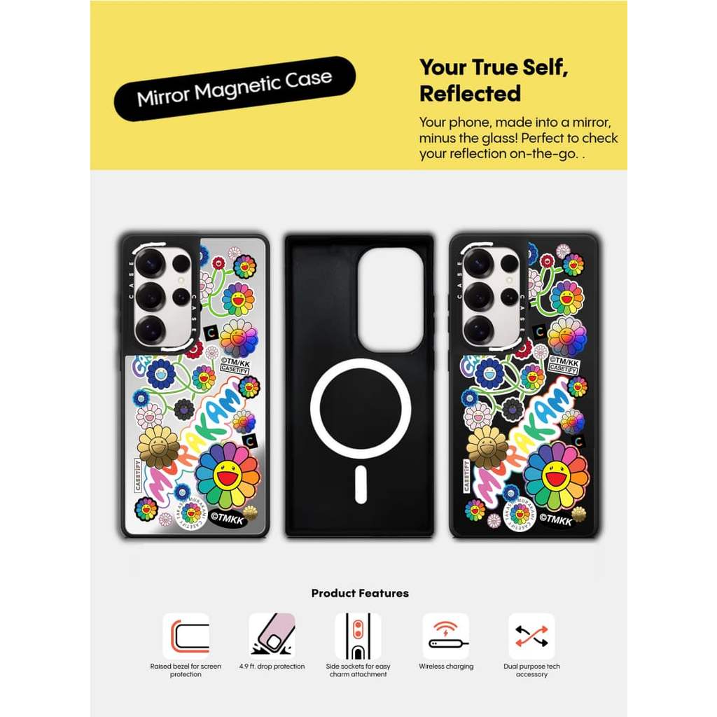 CASECASE X FLOWERS สติกเกอร์ MANIA กรณี Matte Black & Sliver กระจกแม่เหล็กดูดกรณี Samsung Galaxy S23